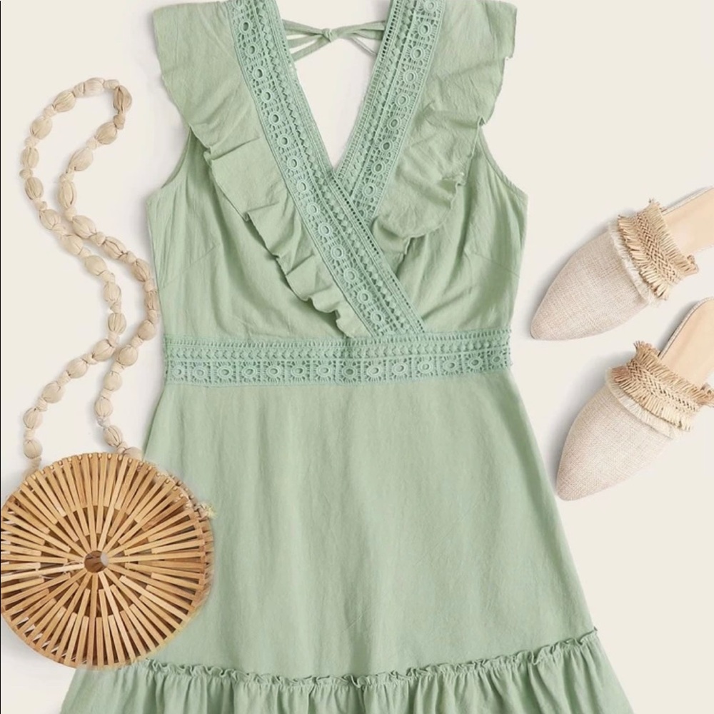Green Lace Ruffle Dress